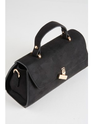 Vivaq Kadın Siyah Frezya Süet Tasarım Çıt Çıt Kapama El Kol ve Omuz Çantası