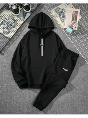 Adrift Bsjeans Unisex Nasa Şerit Baskılı Kapüşonlu Sweatshirt-Eşofman Altı 2’li Set Takım Bsnasa