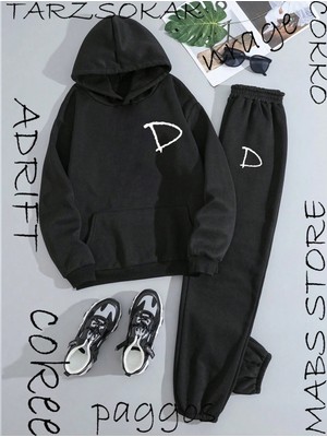 Adrift D Harfli 2 Li Kapşonlu Eşofman Takımı