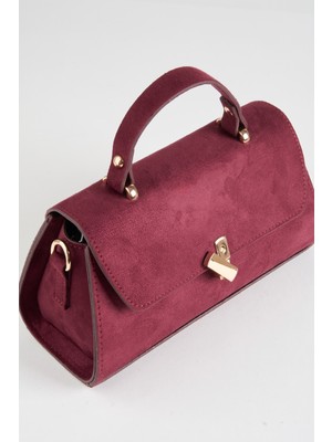 Vivaq Kadın Bordo Frezya Süet Tasarım Çıt Çıt Kapama El Kol ve Omuz Çantası