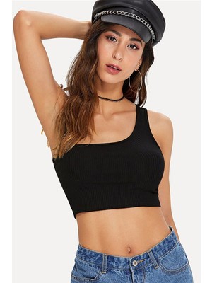 Intive Lingerie Kadın Siyah Tek Omuz Crop Büstiyer