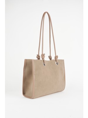 Vivaq Kadın Koyu Vizon Buket 3 Bölmeli Süet Orta Boy Astarlı Çıt Çıt Kapama El ve Kol Çantası