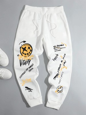 Adrift Cartoon & Slogan Graphic Drawstring Waist Eşofman Altı