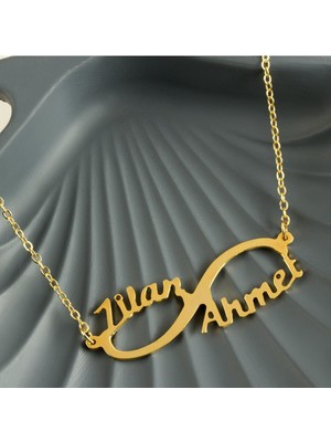 Linarx Kişiye Özel Sonsuzluk Çift Isim Yazılı Kolye