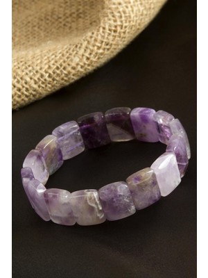 Linarx Kare Kesim Orjinal Ametist Doğaltaşlı Bileklik