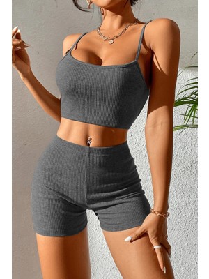 Intive Lingerie Kadın Antrasit Gri Şortlu Kaşkorse Gecelik Takım