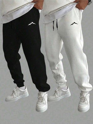 Adrift Basics 2pcs Mountain Print Drawstring Waist Eşofman Altı