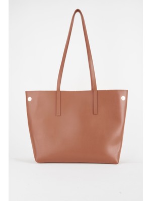 Vivaq Kadın Aster Taba Suni Deri Kenar Çıt Çıt Katlamalı ve Kapamalı El Kol ve Omuz Çantası