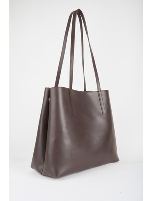 Vivaq Kadın Aster Acı Kahve Suni Deri Kenar Çıt Çıt Katlamalı ve Kapamalı El Kol ve Omuz Çantası