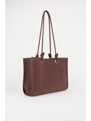 Vivaq Kadın Acı Kahve Buket 3 Bölmeli Süet Orta Boy Astarlı Çıt Çıt Kapama El ve Kol Çantası