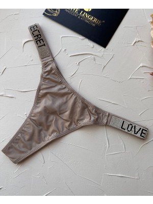 Intive Lingerie Doja Yoğun Taşlı Love Secret Yazılı Ağı Pamuklu Ithal Saten Tanga