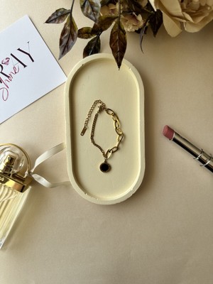 Intive Lingerie Romen Rakamlı Zincirli Siyah Taşlı Çelik Bileklik