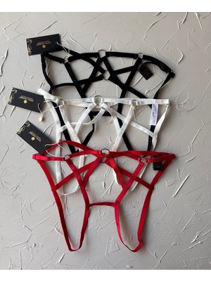 Intive Lingerie Kadın Halka Detaylı Özel Bölgesi Açık Fantezi Harnes STRING/KÜLOT-1091
