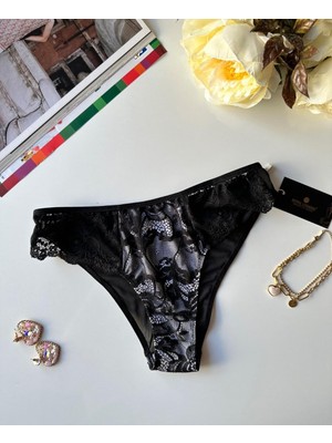 Intive Lingerie Siyah Dantelli Beyaz Kumaş Detaylı Arkası Transparan Slip