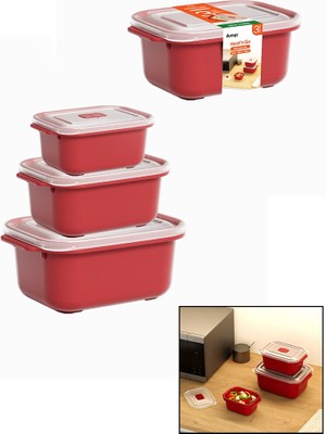 İlkyaz Fashion 3 Pcs Kırmızı Dikdörtgen Saklama Kab Set 500-1000-2000ML (4887)
