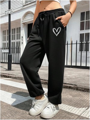 Adrift Heart Print Drawstring Waist 4 Mevsim Eşofman