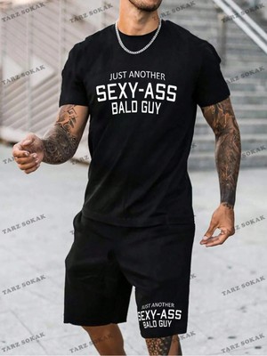 Erkek Slogan Baskılı Kısa Kollu Tişört ve Şort Takım