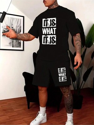 Manfinity Emrg Erkek Grafik Baskılı Tişört ve Şort Takımı