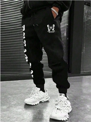 Adrift Letter Graphic Drawstring Waist Eşofman Altı