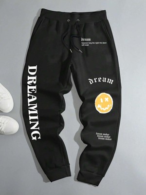 Adrift Cartoon & Slogan Graphic Drawstring Waist Eşofman Altı