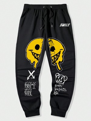 Adrift Street Life Guys Cartoon & Letter Graphic Drawstring Waist Eşofman Altı