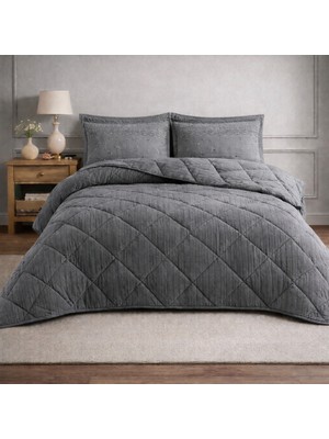 Meine Home Gri Welsoft Kumaş Çift Taraflı Jakarlı Silikon Yorgan Takmı - 195X215 cm 4 Parça