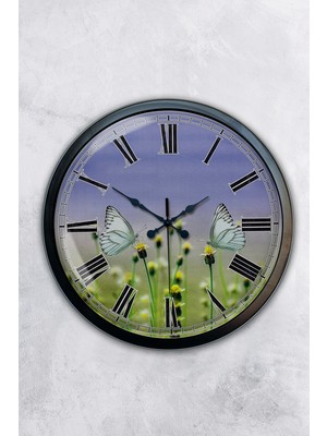 Kasva Concept Hediyelik 40 cm Siyah Metal Kelebek Duvar Saati