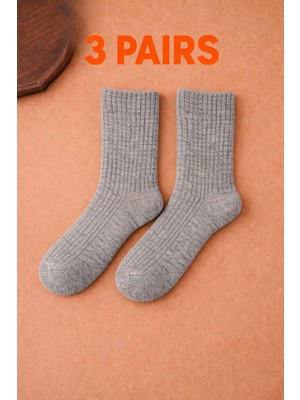 Esesto Sock Kışlık Kadın Çorap( 3'lü Gri Orta Boy Akrilik Yün Karışımı Orta Boy Çorap)