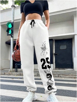 Adrift Letter Graphic Drawstring Waist 4 Mevsim Eşofman