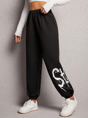 Adrift Letter Graphic Elastic Waist 4 Mevsim Eşofman