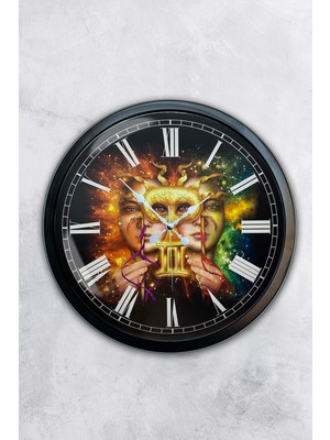 Kasva Concept 40 cm Siyah Metal Ikizler Burcu Duvar Saati