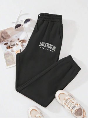 Adrift Letter Graphic Drawstring Waist 4 Mevsim Eşofman