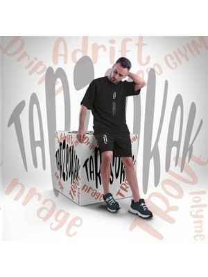 Unisex Şort Takım Dikey Letter Graphic Drawstring Waist