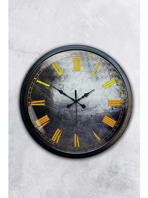 Kasva Concept Hediyelik 40 cm Siyah Metal Sarı Rakamlı Duvar Saati