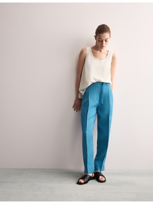 Marks & Spencer Saf Keten Bağcık Detaylı Kalem Kesim Pantolon