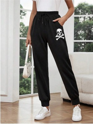 Adrift Lune Halloween Skull Print Drawstring Waist 4 Mevsim Eşofman