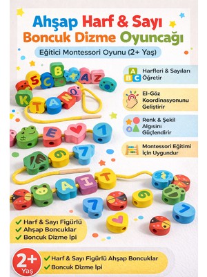 Direkstoktan Ahşap Harf & Sayı Boncuk Dizme Oyuncağı – Eğitici Montessori Oyunu / Wooden Toys Garden Beads