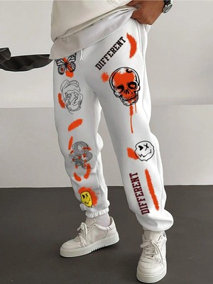 Adrift Skull  Letter Graphic Drawstring Waist Eşofman Altı