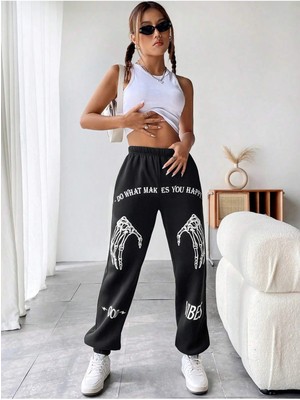 Adrift Coolane Skeleton Hand & Letter Graphic Elastic Waist 4 Mevsim Eşofman