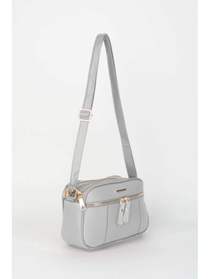 Vivaq Kadın Sincap Açık Gri 4 Bölmeli Suni Deri Orta Boy Fermuar Kapama El Kol Ve Omuz Çantası