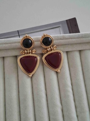 Pames Aksesuar Vintage Bordo Siyah Otantik Küpe