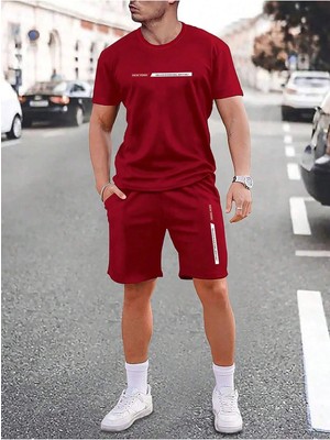 Manfinity Homme Erkek Harfli Grafik Bel Şort Takımı