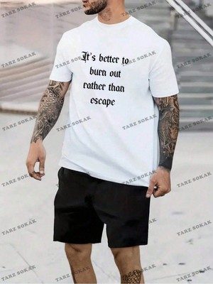 Legnd Erkek Örme Yuvarlak Yaka Kısa Kollu Sloganlı T-Shirt ve Şort Takım