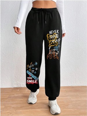 Adrift Cartoon & Graphic Drawstring Waist 4 Mevsim Eşofman