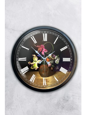 Kasva Concept 40 cm Siyah Metal Vazolu Çiçek Duvar Saati
