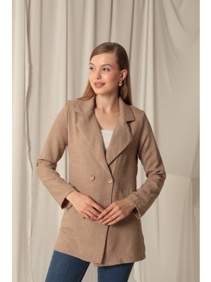 End Black Store Melanj Keten Kumaş Kadın Taba Ceket