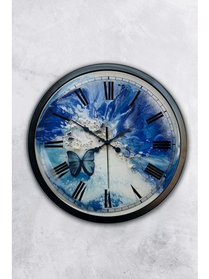 Kasva Concept Hediyelik 40 cm Siyah Metal Kelebek Duvar Saati