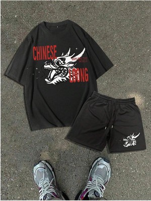 Manfinity Homme Erkek Kuş Desenli Tişört ve Şort Takımı