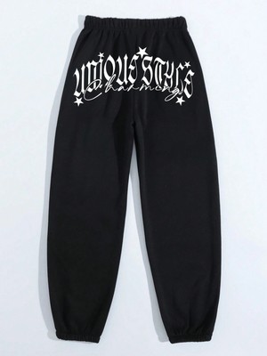 Adrift Letter Graphic Elastic Waist 4 Mevsim Eşofman