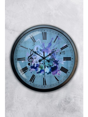Kasva Concept Hediyelik 40 cm Siyah Metal Müzik Duvar Saati